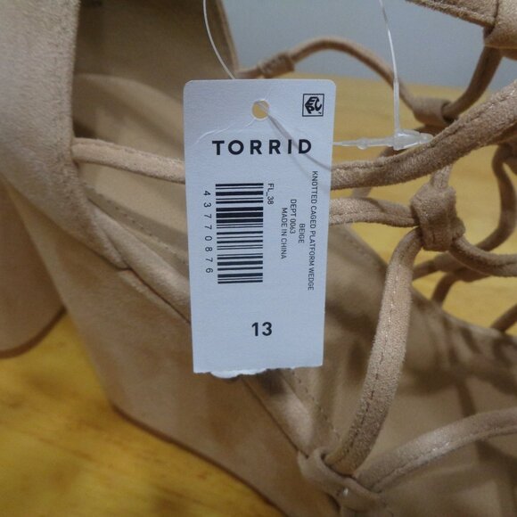 Torrid Knotted Caged Platform Wedge Beige Sz 13 ww - Picture 2 of 8